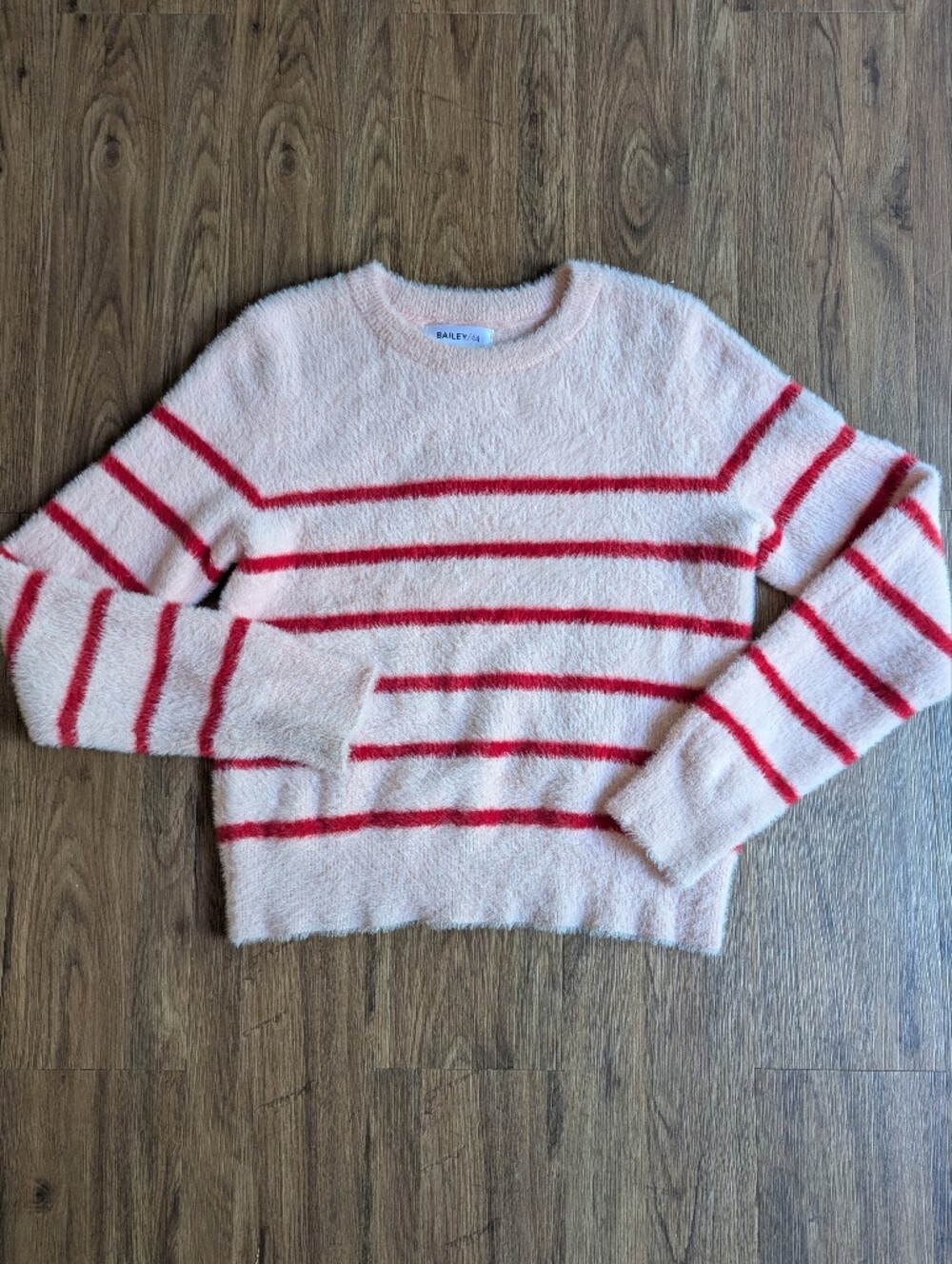 Bailey 44 Pink Crewneck Sweater with Red Stripes Sz L